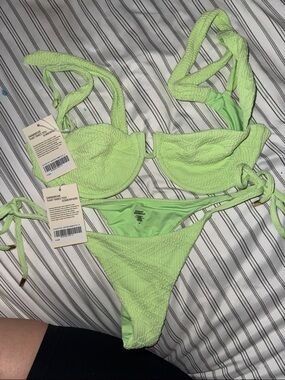 Monday Swimwear Textured Lime Green Tie-Side Bikini